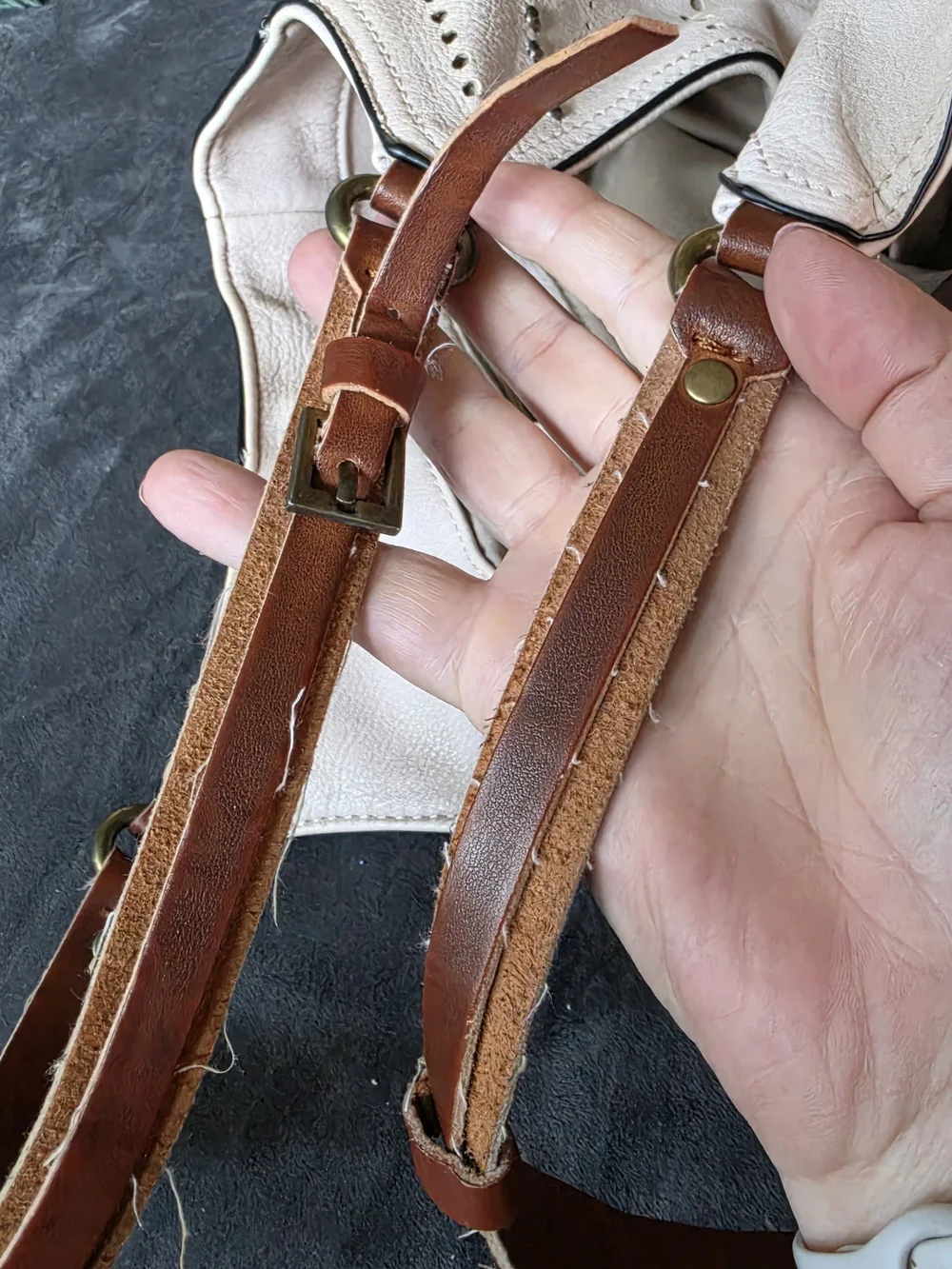 Silver Jeans Cream Faux Leather Shoulder Bag with Brown Straps